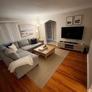 TV, fireplace - Peaceful Room in Bungalow with AC in vibrant Detroit (Detroit)