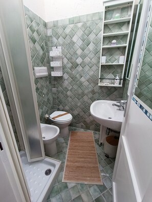 Shower, hair dryer, bidet, soap - Two-room apartment with veranda, San Teodoro (San Teodoro)