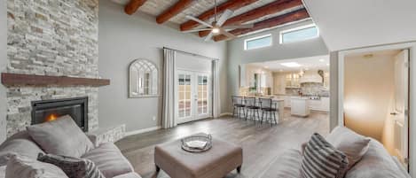 TV, fireplace, offices