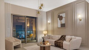 Living area - Full Burj Khalifa & fountain view 3 min dubai mall (Dubai)