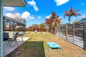 Outdoor dining - Family-Friendly Sebastian Pool Home: Screened Lanai, Fire Pit & Patio! ☀️ (Sebastian)