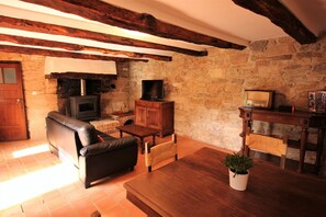 Una televisión, una chimenea