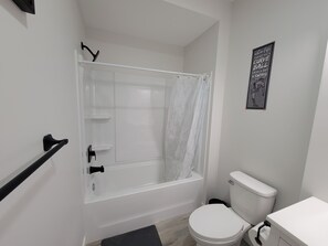 Hair dryer, towels, toilet paper