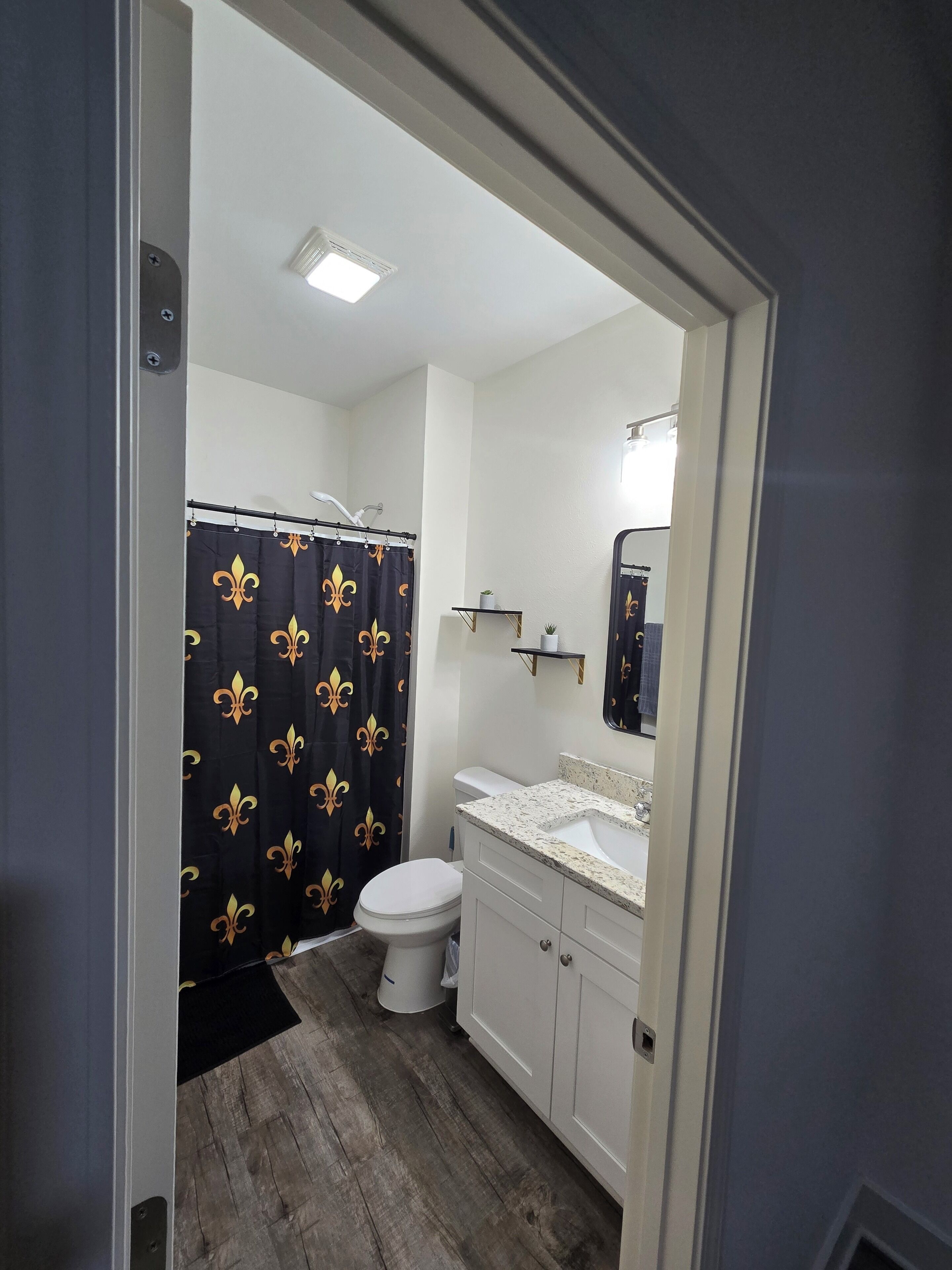 Hair dryer, towels, toilet paper