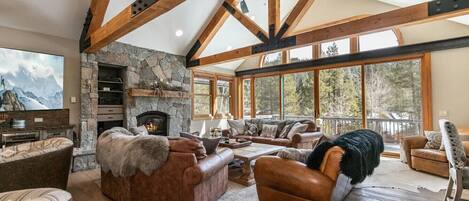 TV, peis, bøker og stereoanlegg