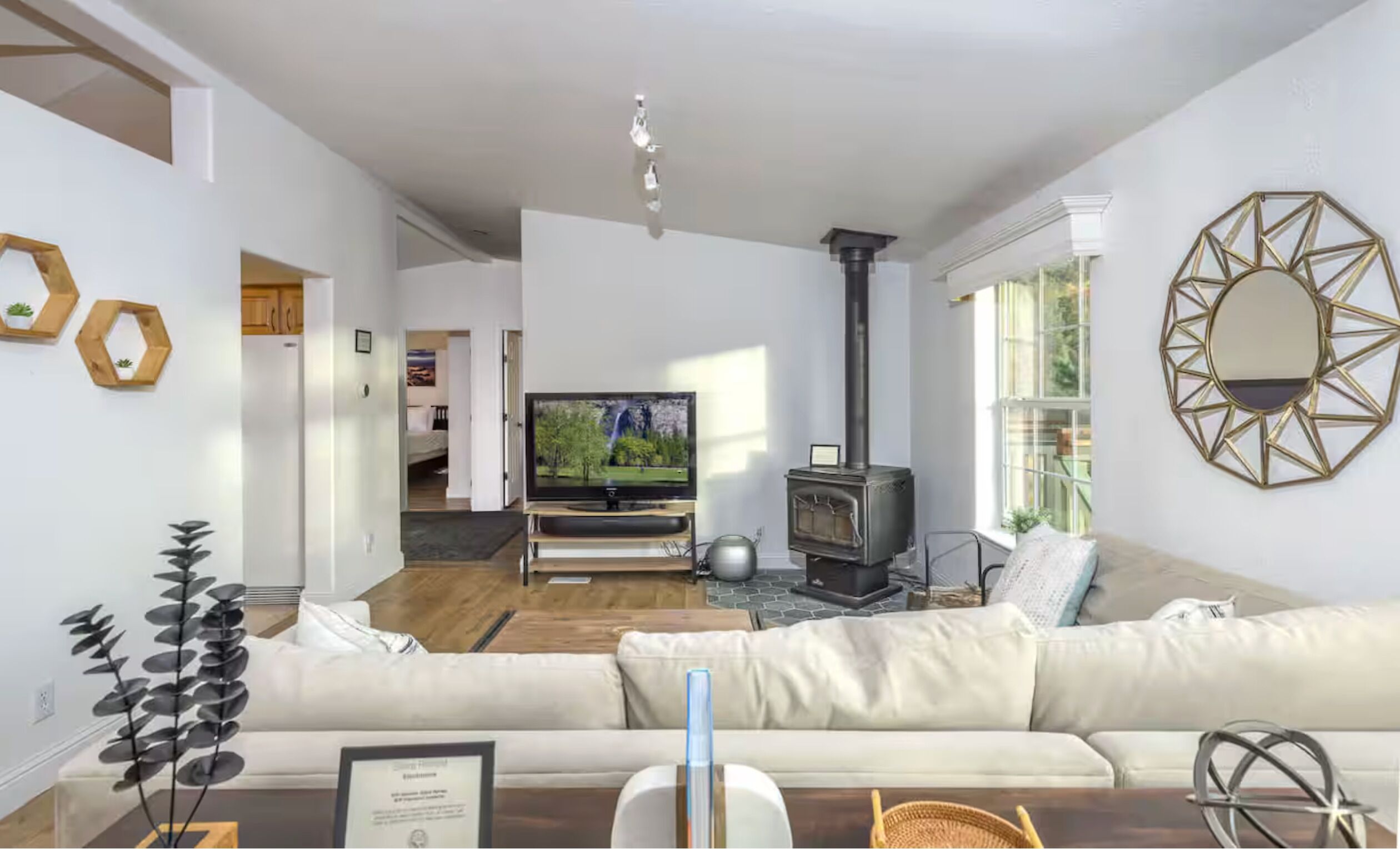 TV, caminetto, libri