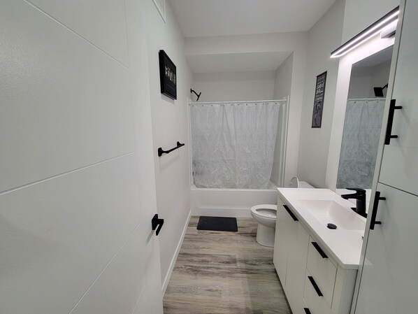 Hair dryer, towels, toilet paper