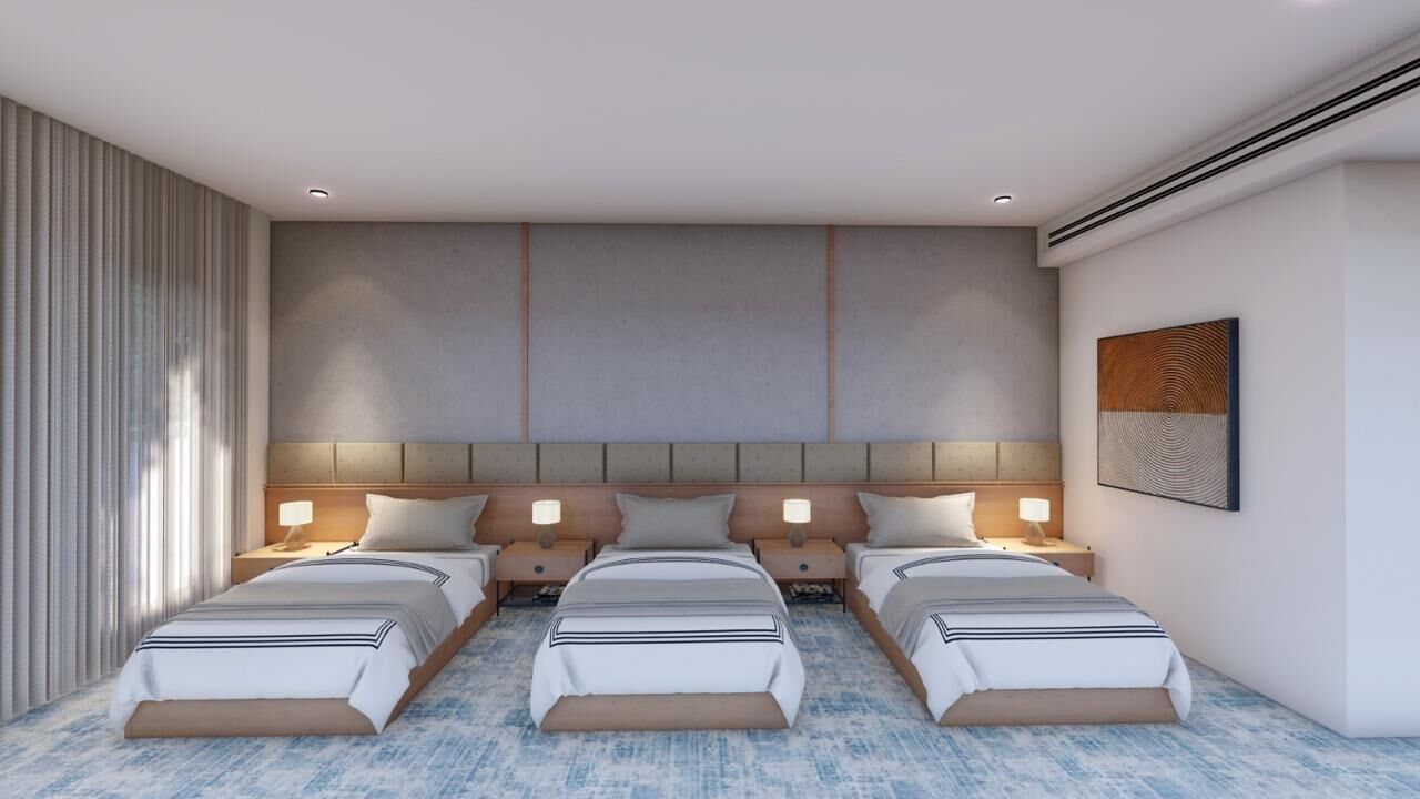 Firemannsrom – familie, byutsikt | Skrivebord, skrivebord for bærbar PC, lydisolert og strykejern/-brett