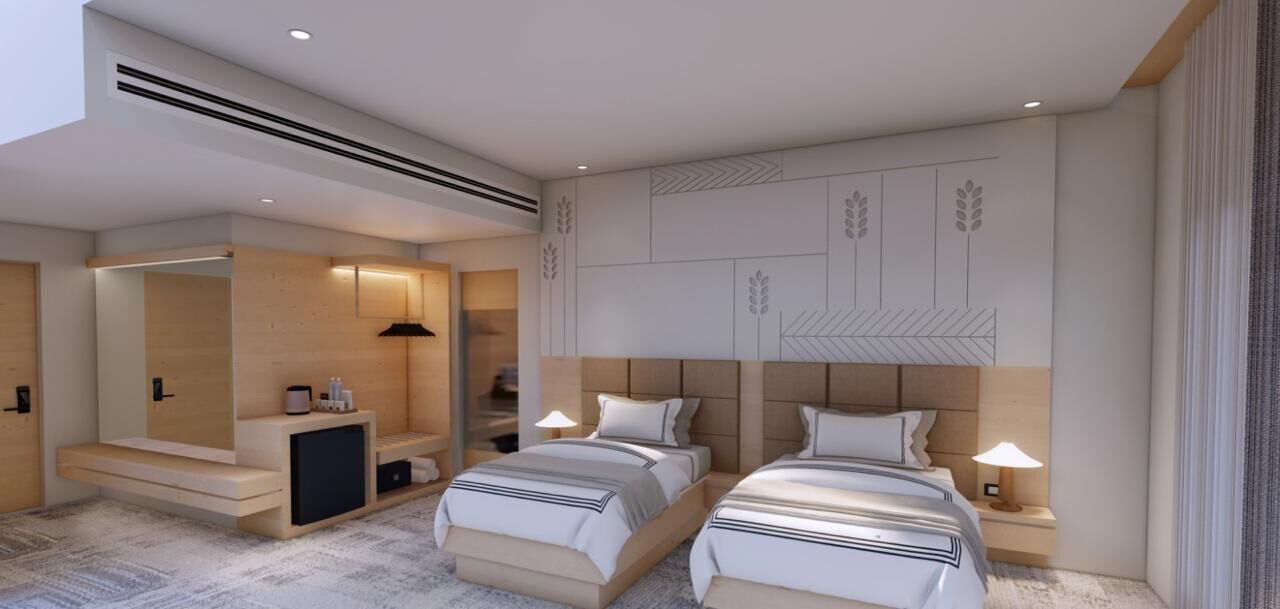 Suite, byutsikt | Skrivebord, skrivebord for bærbar PC, lydisolert og strykejern/-brett