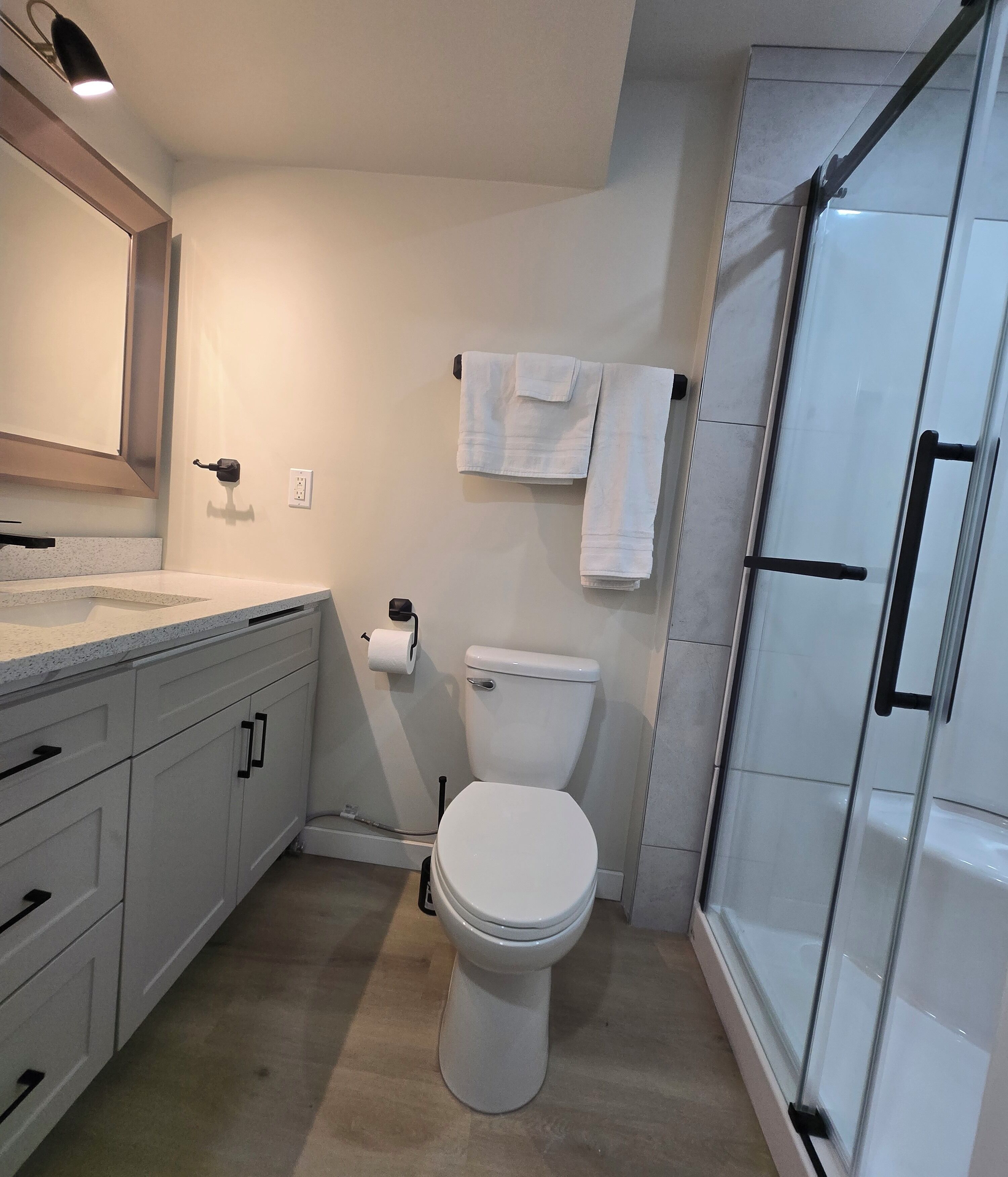 Serviettes fournies, savon, papier toilette