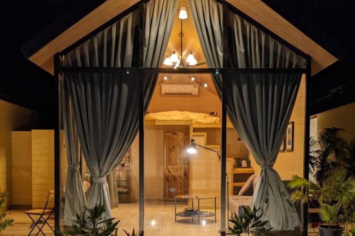 Cabaña, vista a la alberca | Insonorización, wifi gratis y ropa de cama