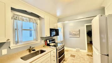 Fridge, microwave, oven, electric kettle