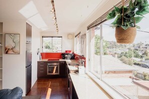 Fridge, microwave, stovetop, toaster