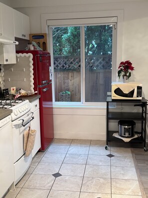 Frigorífico, microondas, horno y placa de cocina