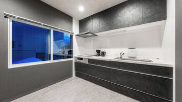 Fridge, microwave, stovetop, rice cooker