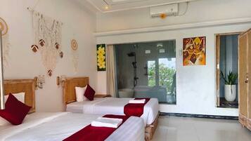 Chambre avec lits jumeaux, vue mer | Bureau, Wi-Fi gratuit