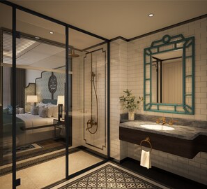 Separate bathtub and shower, rainfall showerhead, hair dryer, bathrobes - Grand Royal Riverside Hue, Fusion Collection (Thuan Hoa)
