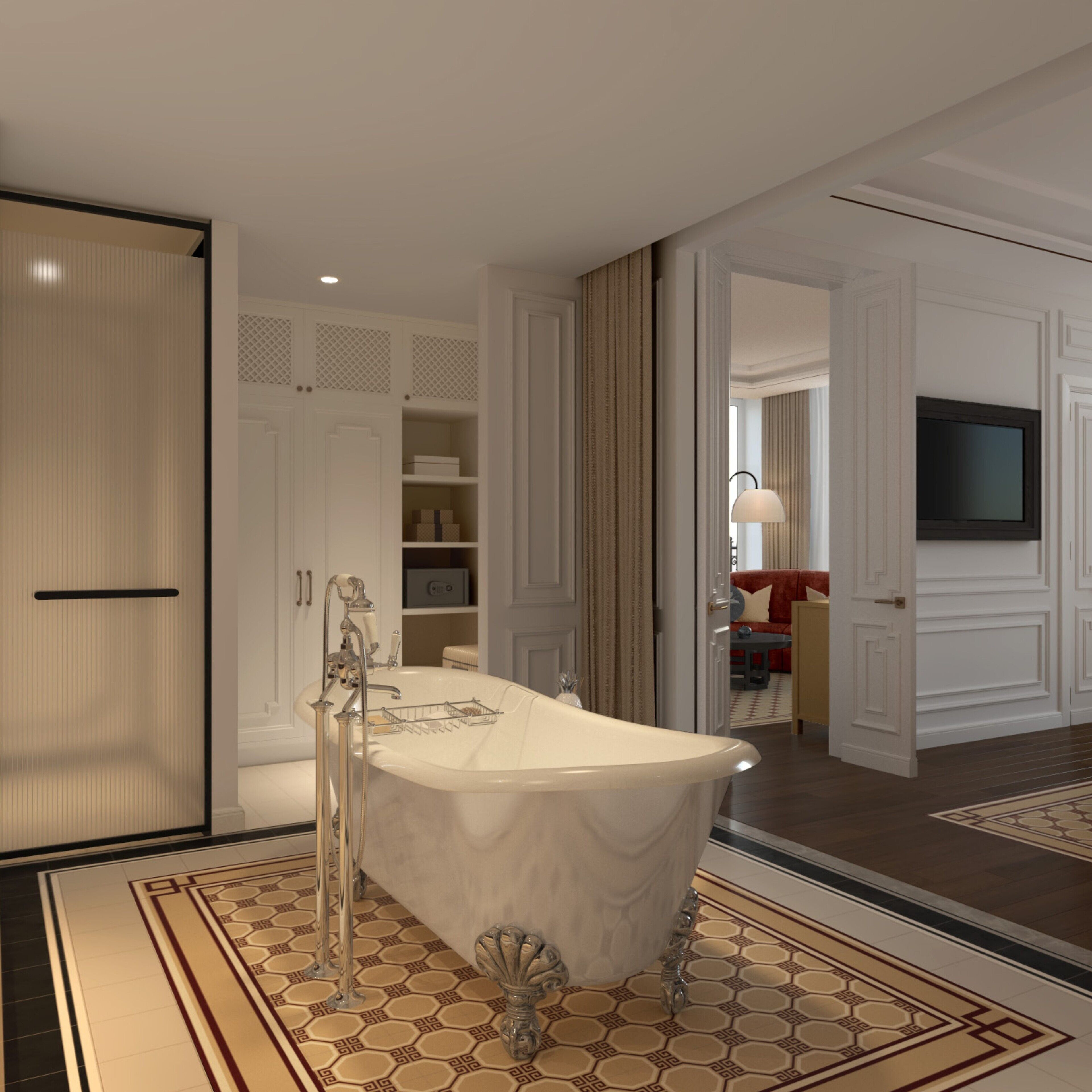 Suite Panoramique, vue fleuve | Salle de bain | Sèche-cheveux, chaussons, serviettes fournies, savon