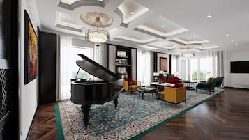 Minibar con artículos gratuitos y caja de seguridad en la habitación