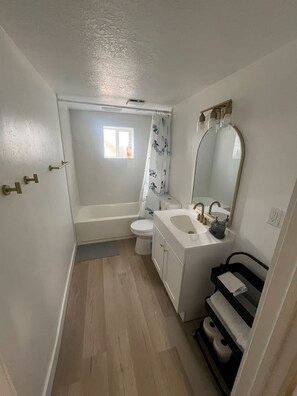 Hair dryer, towels, soap, toilet paper - Cozy 1-bedroom basement apartment in downtown Lehi (Lehi)