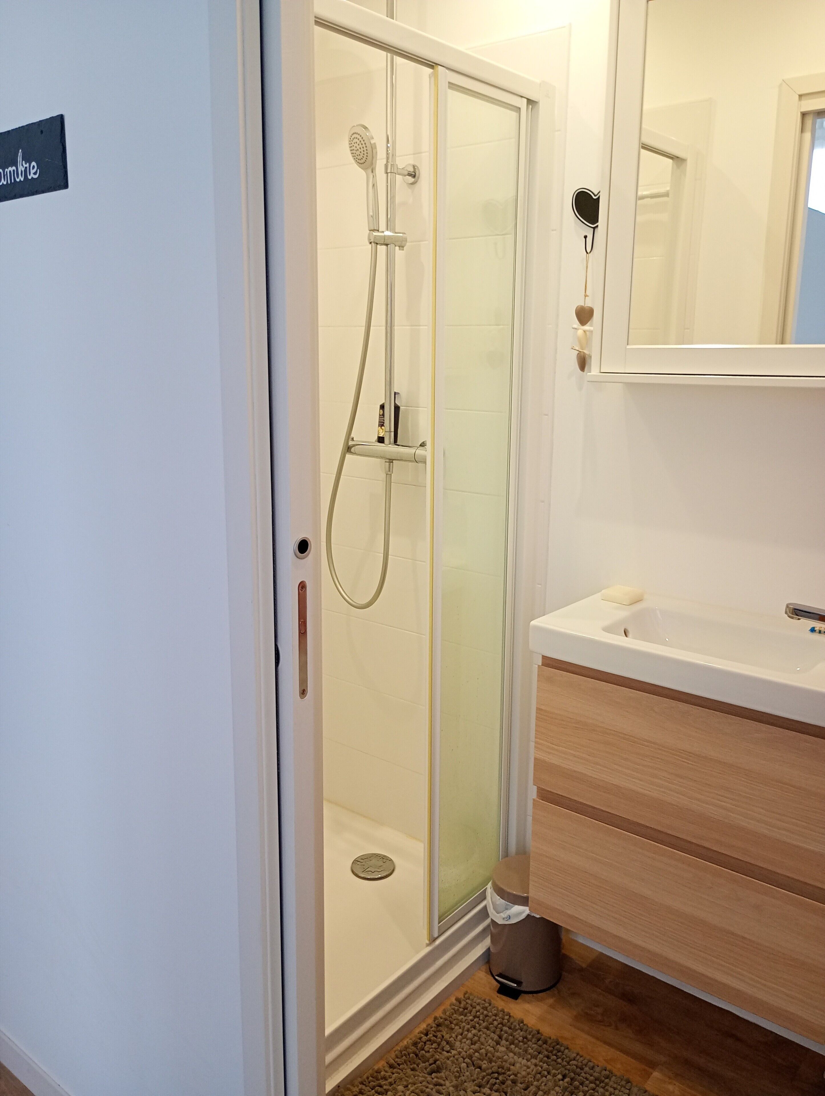 Shower, free toiletries, hair dryer