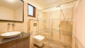 Ducha, toallas, jabón, shampoo