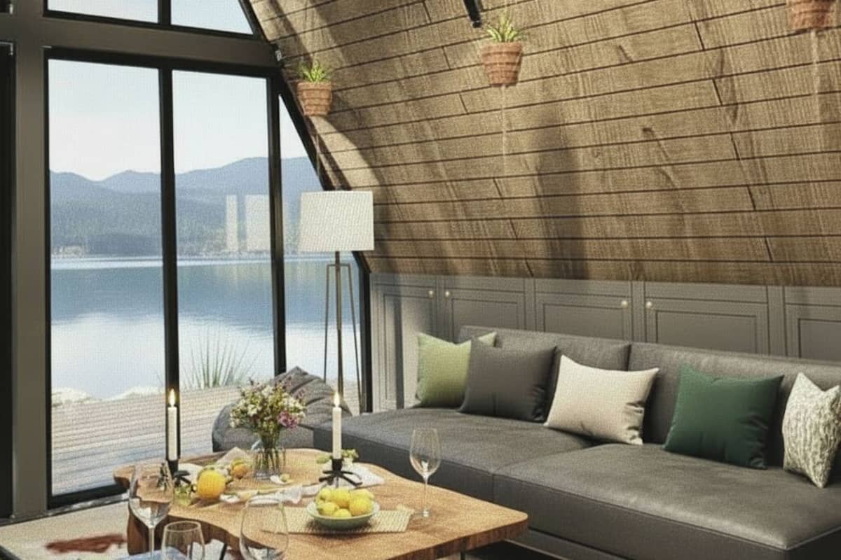 Stuga - 1 sovrum (Mini A Frame Lodge) | Sängtillbehör av högsta kvalitet, individuell inredning och unika möbler