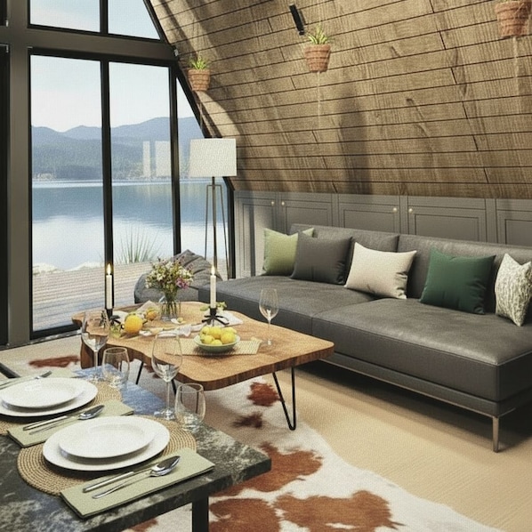 Stuga - 1 sovrum (Mini A Frame Lodge) | Sängtillbehör av högsta kvalitet, individuell inredning och unika möbler