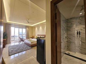 Shower, free toiletries, hair dryer, slippers