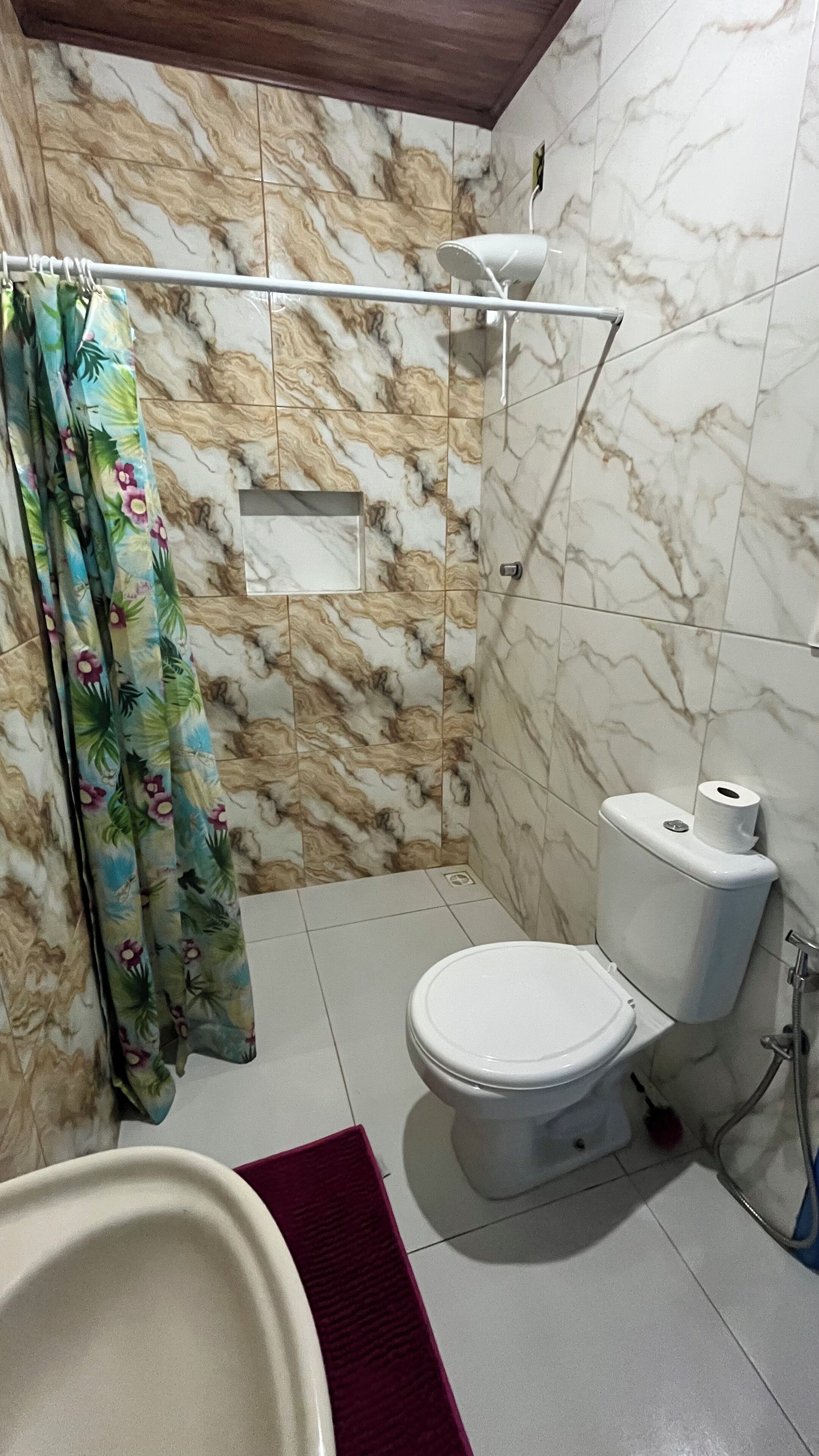 A bathroom with a toilet, shower, and a bathtub.