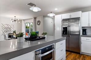 Fridge, microwave, oven, dishwasher