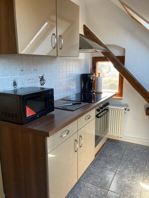 Fridge, microwave, oven, stovetop - Holiday Apartment by the Zschopau River (Niederwiesa)