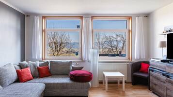 Een televisie, een open haard en een dvd-speler