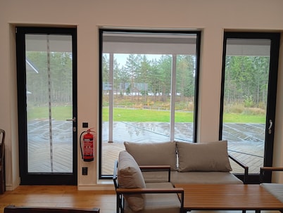 Large vacation home in southern Sweden by the lake Jetty, boat, pool