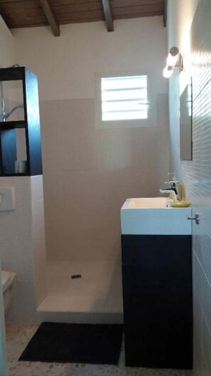 Dusche, Haartrockner, Handtücher, Seife