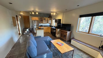 Een televisie en een open haard