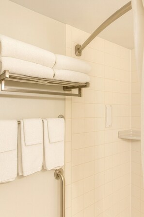 Secador de cabelo, toalhas de banho, sabonete, papel higiênico