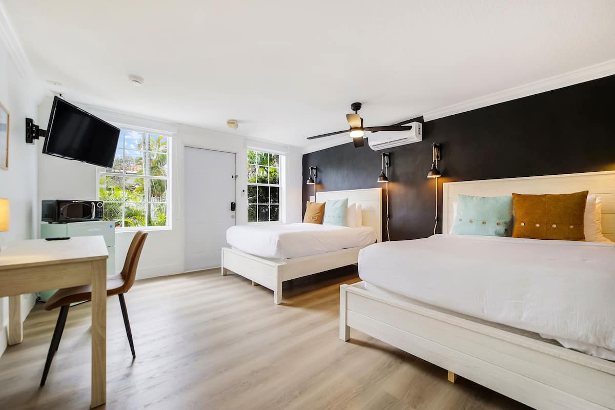 Standard Room, 2 Double Beds, Private Bathroom (Self check-in) | Memory foam beds, desk, laptop workspace, blackout drapes