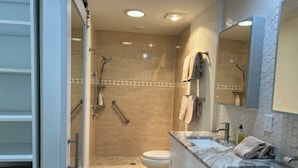 Dusche, Haartrockner, Handtücher, Seife