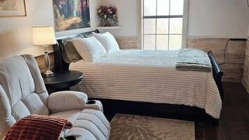 1 bedroom, desk, iron/ironing board, travel cot