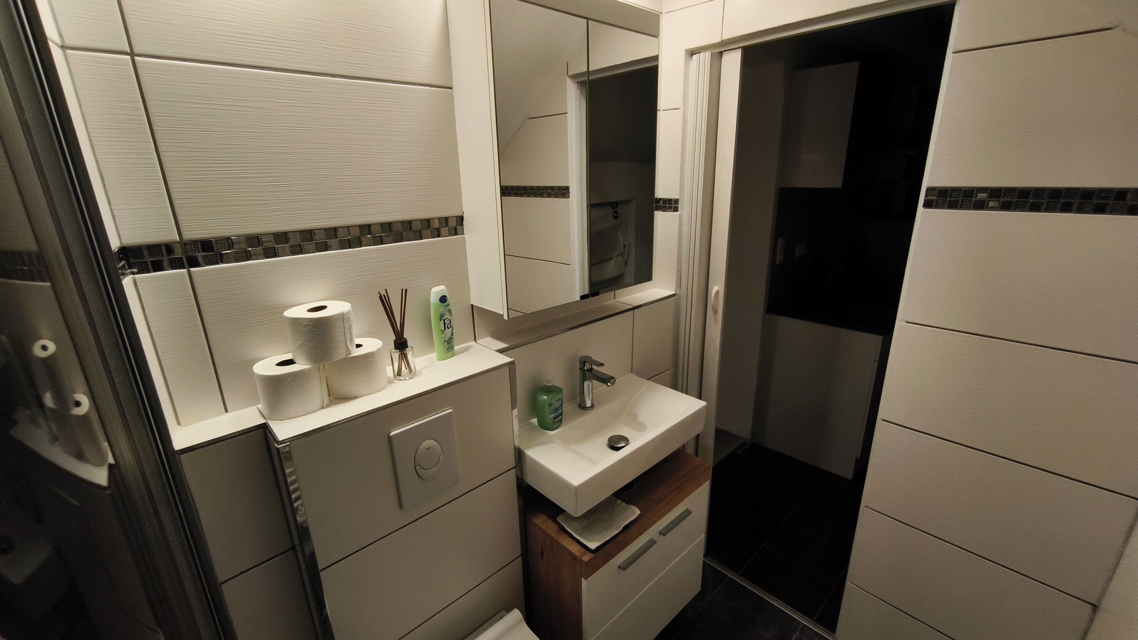 Sèche-cheveux, serviettes fournies, savon, papier toilette