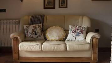 Huis, patio, uitzicht op bergen | Woonruimte | Een 36-inch smart-tv met digitale zenders en een open haard