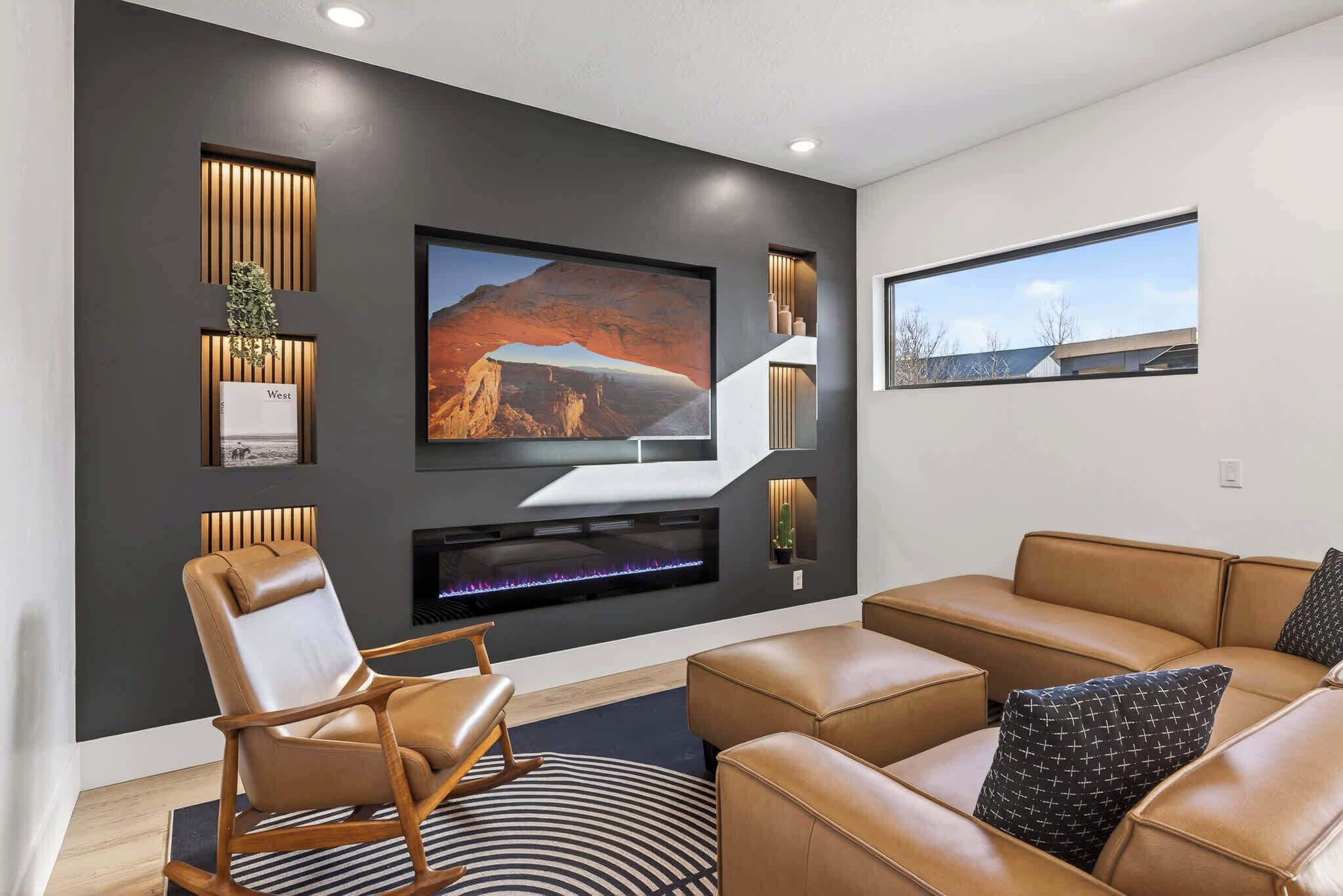 TV, fireplace, offices