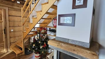 Chalet | Living area | Flat-screen TV, fireplace