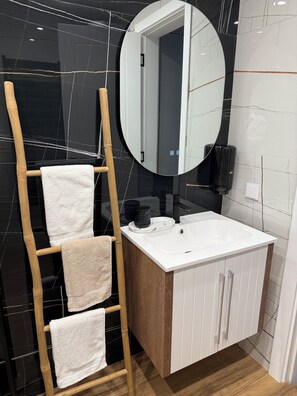 Douche, sèche-cheveux, serviettes fournies, papier toilette