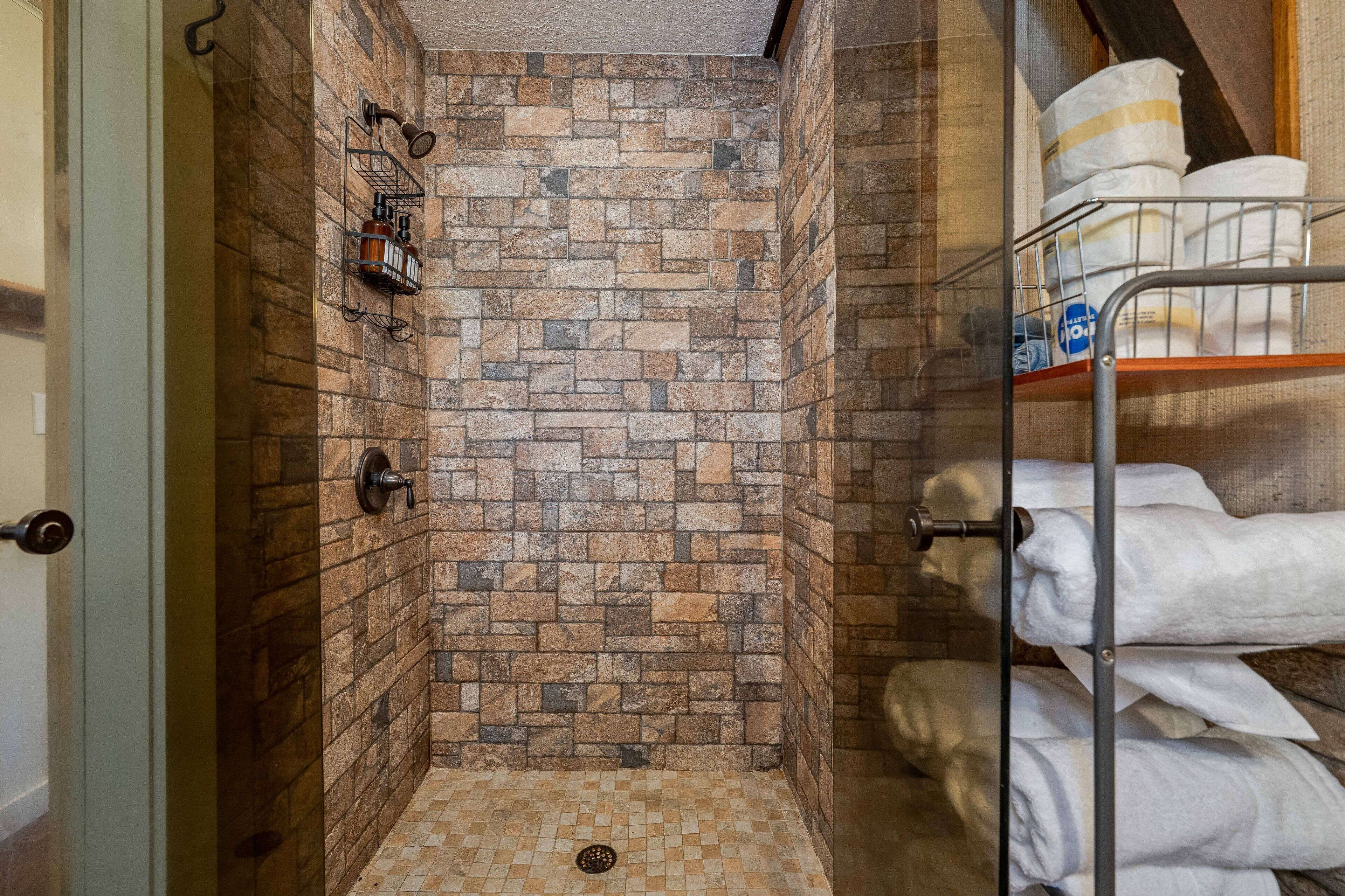 Hair dryer, bidet, towels, soap