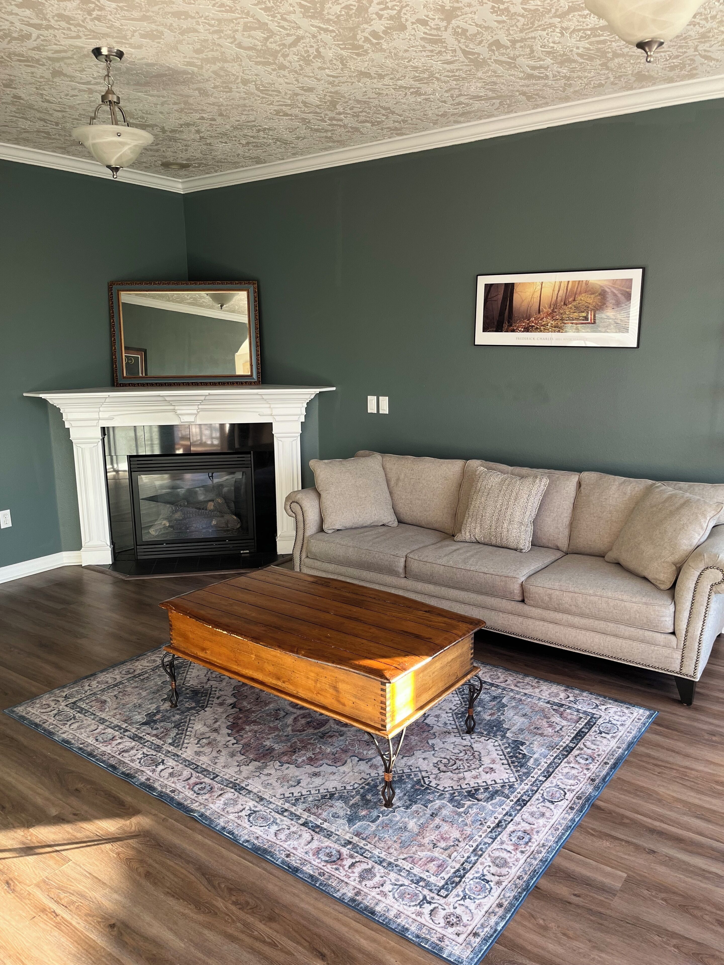 Una televisión, una chimenea