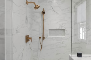 Shower, hair dryer, towels - Musgraves | New Luxury Near Music Row (Nashville)