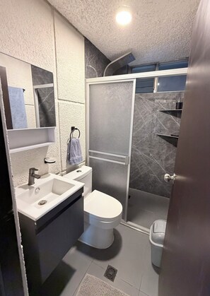 Shower, hair dryer, towels, soap - Modern and fully equipped apartment with outdoor area and small barbecue (Arequipa)