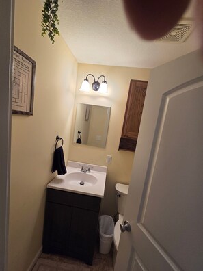 Sèche-cheveux, serviettes fournies, savon, papier toilette